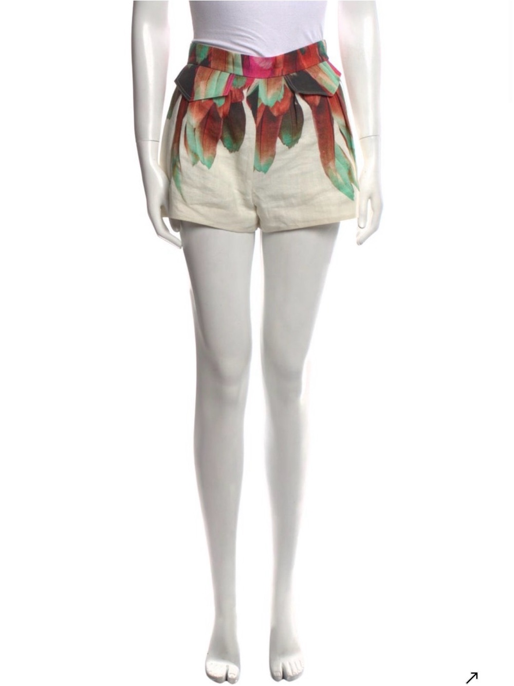 Longchamp Cream High-Waist Shorts with Multicolor Feather Print